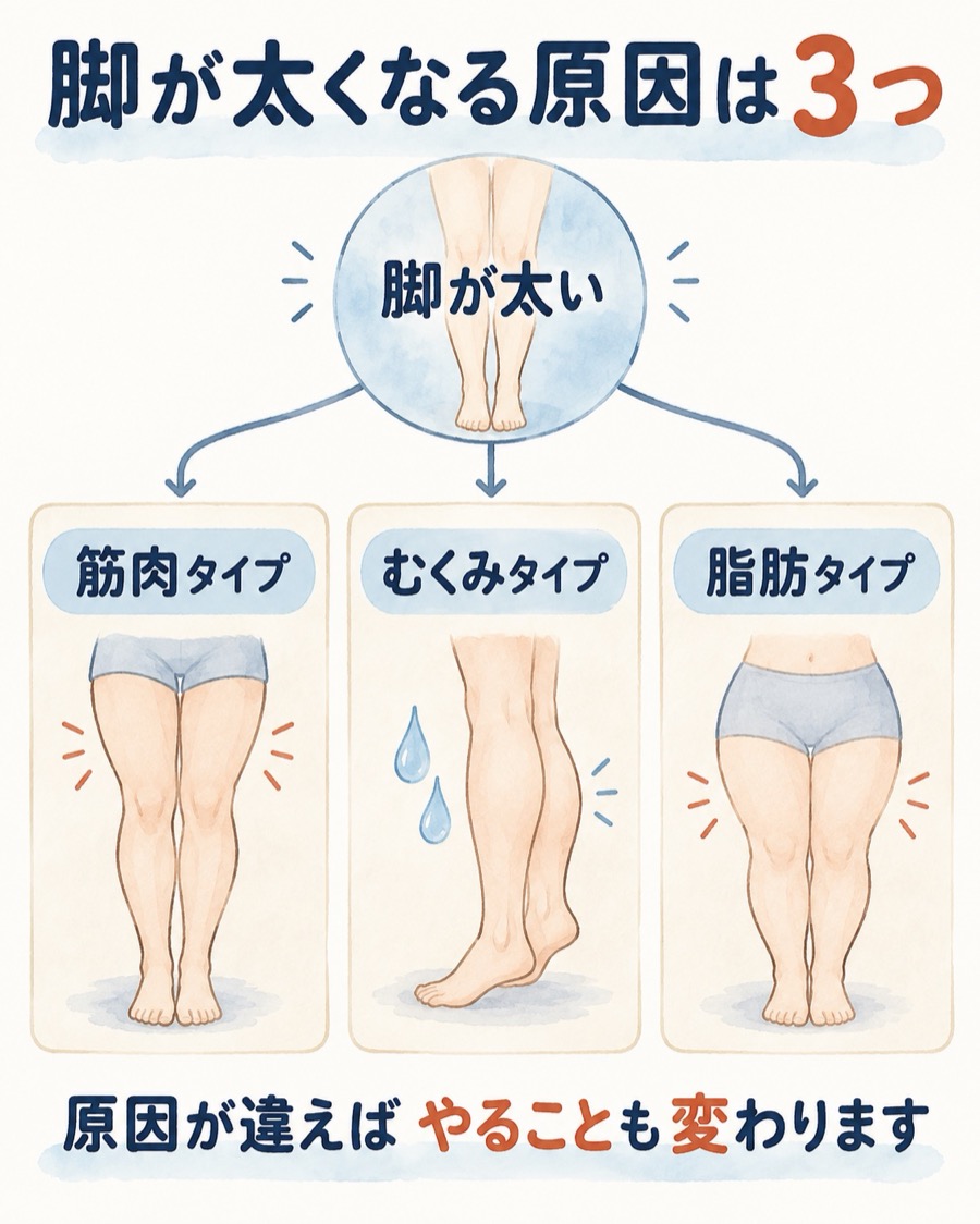 脚が太くなる原因は3つ。筋肉・むくみ・脂肪